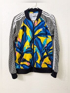 adidas Farm Bold Yellow & Blue Tropical Leaf Track Jacket - M